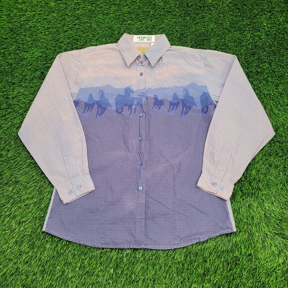 Vintage Wrangler Rodeo Button Shirt Women Large 21x26 Purple - Picture 1 of 15